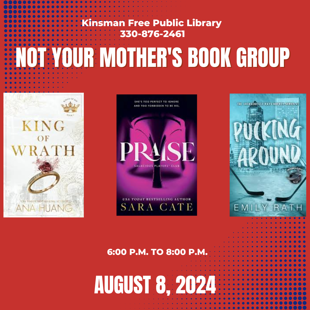 Flyer for Not Your Mothers book club on August 8th at 6 p.m.