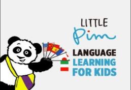 Little Pim Language Learning for kids with a panda holding country flags