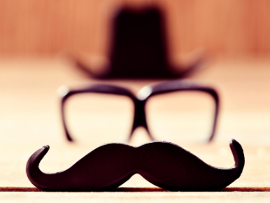 Mystery hat and glasses and mustache
