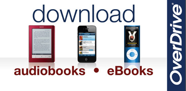 Text "Download audiobooks, ebooks and more" with pictures of a kindle, smartphone and iPod